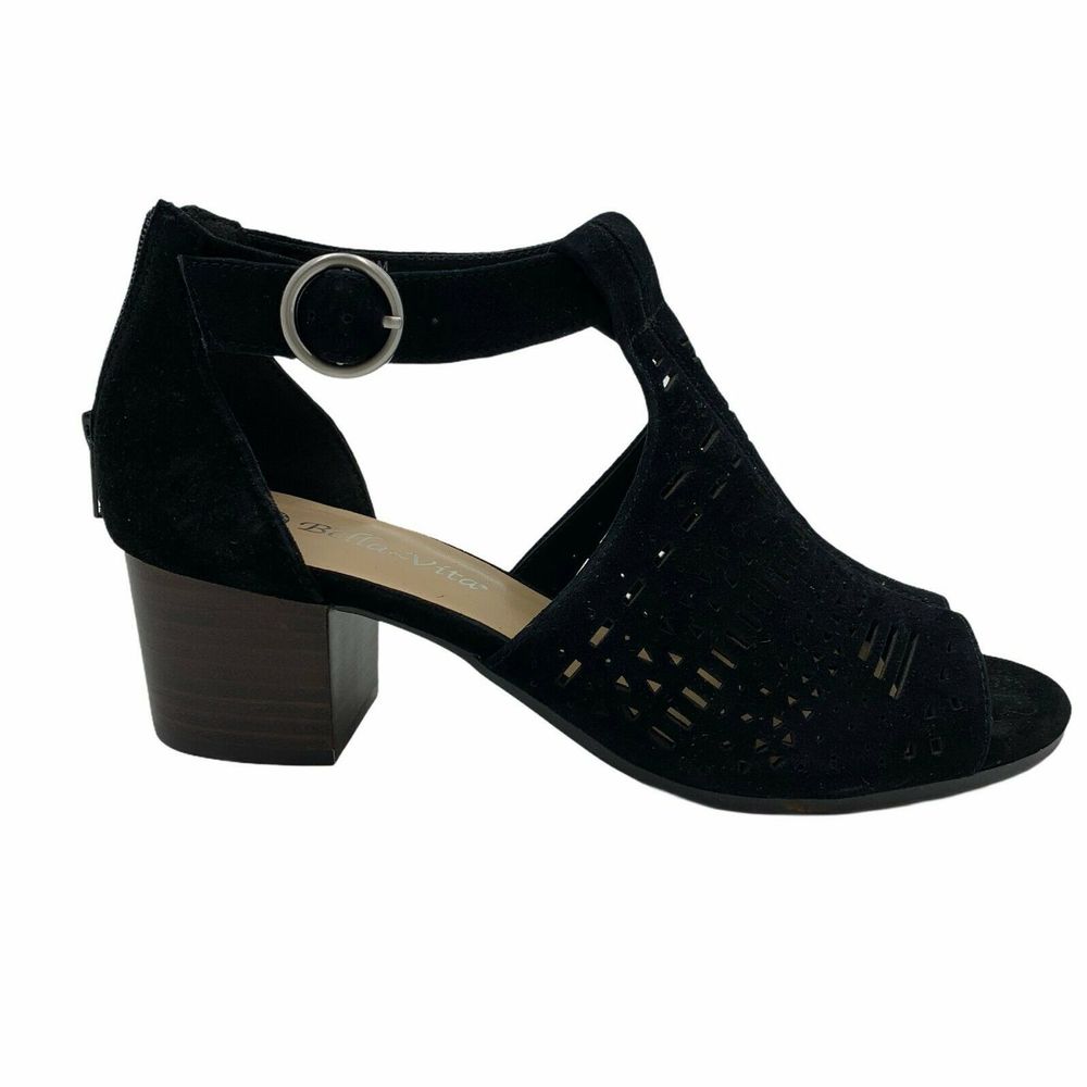 Bella Vita Black T-Strap Heel Shoe Leather Size 8